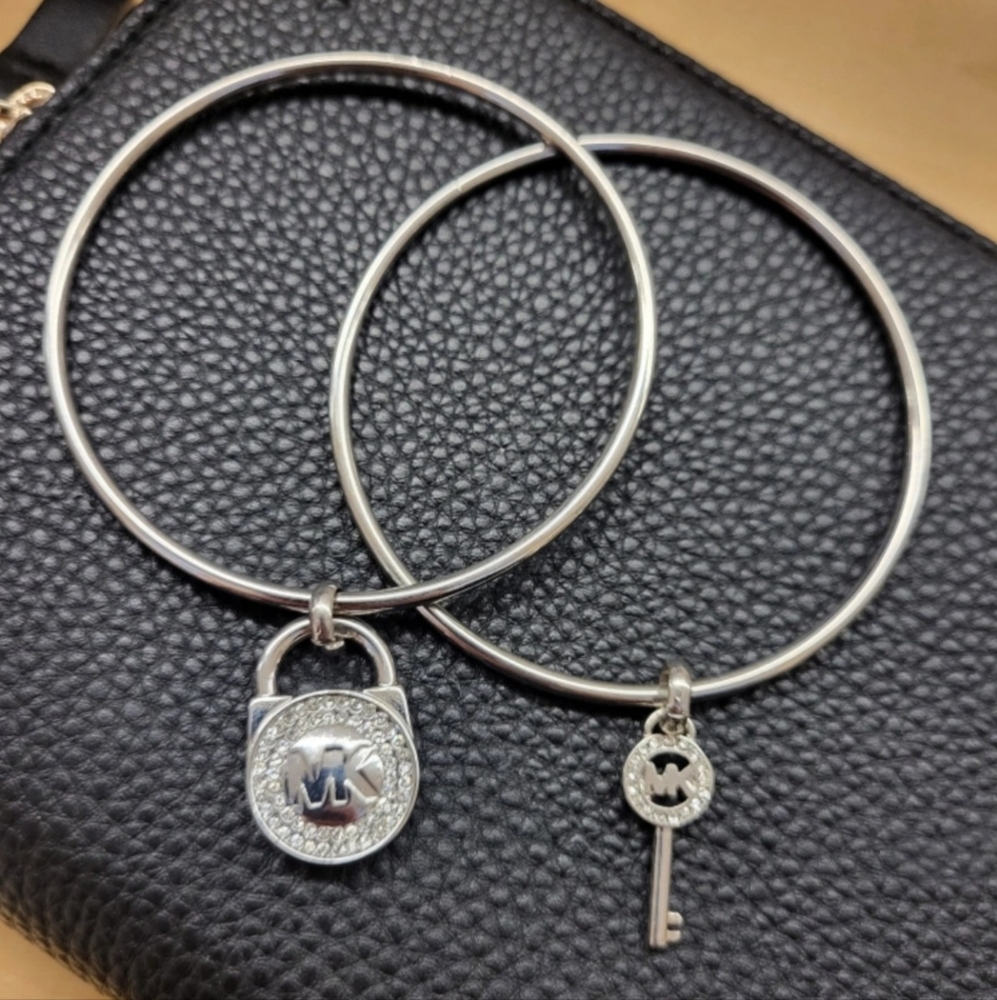 Silver MK Lock and Key Bangles Set